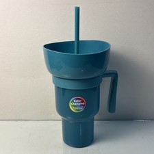 Snack & Drink Combo Cup w/ Handle & Straw - 2-in-1 Party Tumbler Bowl 32oz