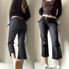 Vintage Y2K 2000s Mall Goth Rave Kik Girl Black/Dark Gray Capri Pants - Size 5