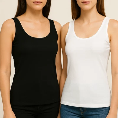 HATS WORLD PACK 1,2 LADIES VEST WOMENS COTTON STRETCHY RIBBED T SHIRT CAMI CASUAL TANK TOPS