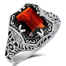 2CT Natural Fire Garnet 925 Solid Sterling Silver Filigree Ring Sz 9 XB3-5