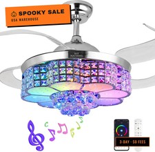 Retractable Ceiling Fan with Light and Remote/APP Control, Bluetooth Ceiling Fan