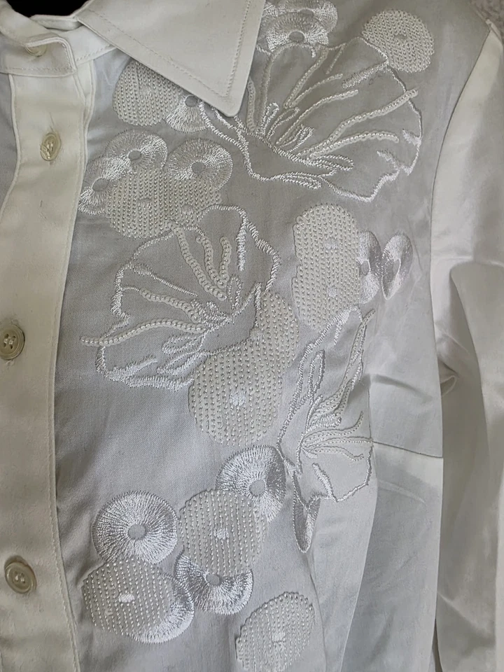 Camisa Top Blusa Mujer Etcetera Talla 6 Manga Larga Bordada con Botones Foto 4 de 4