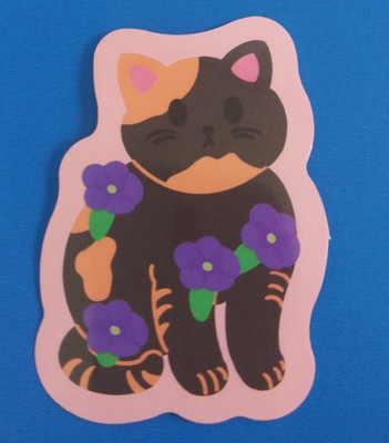 Adorable Floral Kitty Cat Sticker 2.38'' x 1.75'' (W)