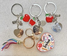 4 New In Package SilverTone  Red Enamel TEACHER Appreciation Bag Charm Keychain