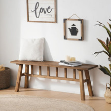 51.2" Solid Wood Bench, Farmhouse Rustic Entryway Bench Seat for Dining Room, Ha