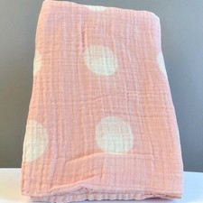 Cloud Island Pink White Big Polka Dot Muslin Swaddle Blanket Lightweight Girl-