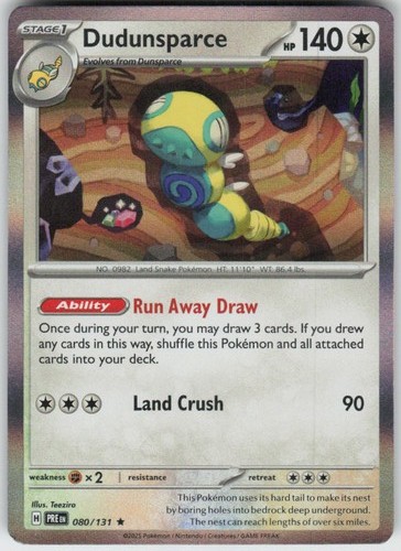 Holo Dudunsparce 080/131 Rare Prismatic Evolutions Near Mint