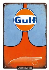 Gulf Rectangular Gas Gasoline Oil  Aluminum Retro Remake Sign Station 12x8 in. ]
