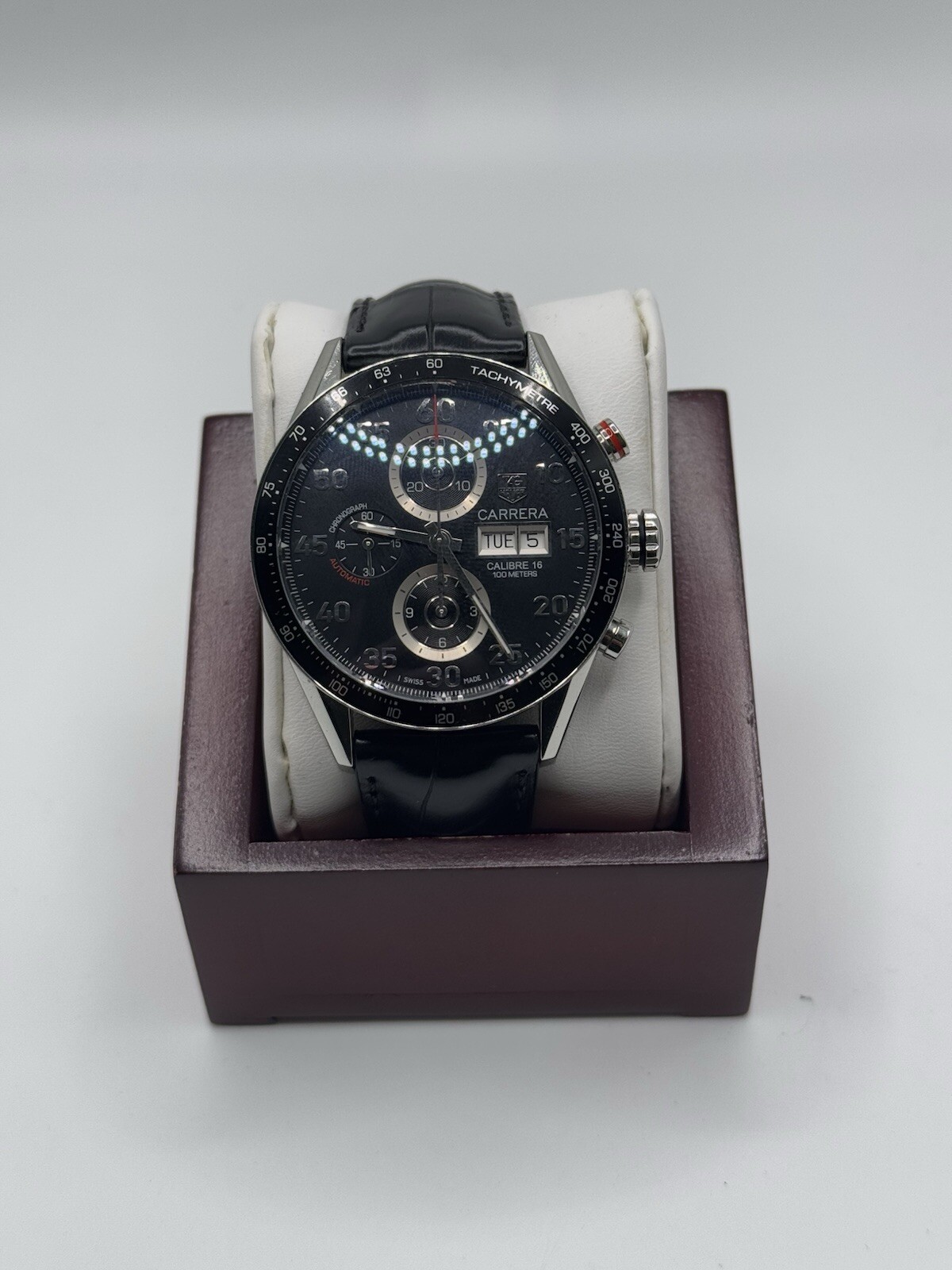 TAG HEUER CARRERA CALIBRE 16 DAY DATE With Black Alligator Leather