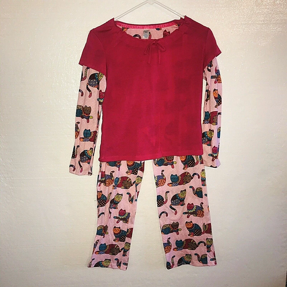 Nick & Nora Girls 2 Piece Pajama Set Large 1 0/12 Pink Cats  Kittens A4 - Image 2 of 4