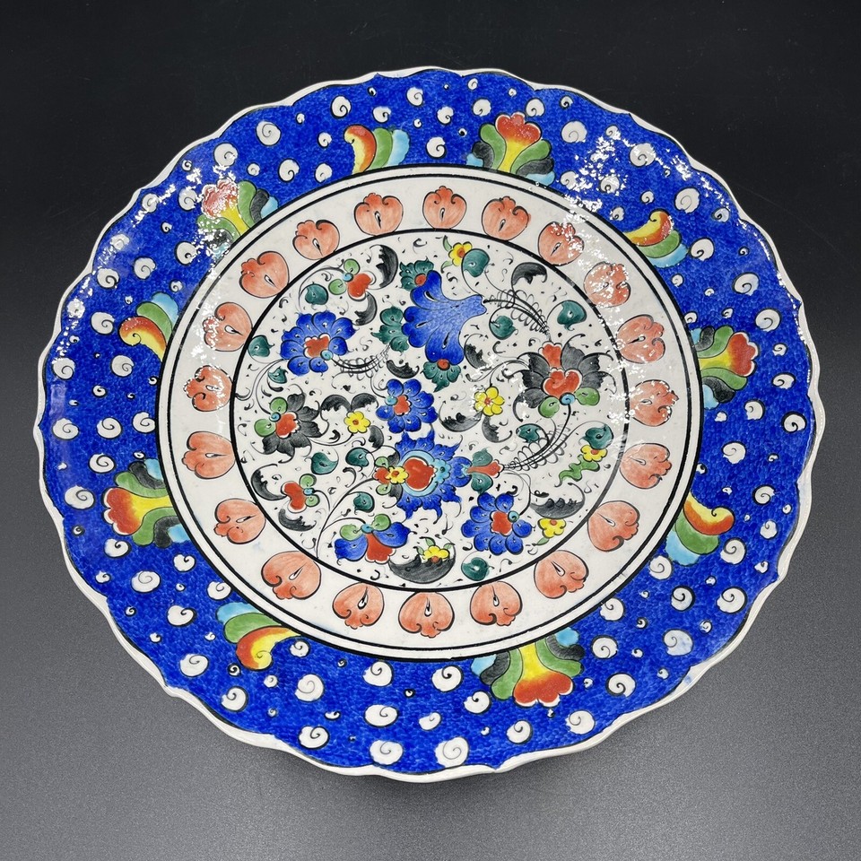 Kutahya Signed Scalloped Plate Turkish Pottery Hand Made Blue Floral ...