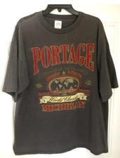 Vintage PORTAGE Michigan Grey XL Shirt MILLER Made In USA Graphic Tee