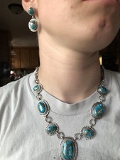 7 Stone Mojave Turquoise Sterling silver Necklace TByrd Navajo Avin Joe 830