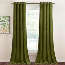 Olive Green Velvet Curtains, 96" Long, Thermal Room Darkening, 2 Panels
