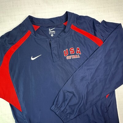 Nike USA Softball Windbreaker Pullover Womens S Blue Red Jacket Athletic