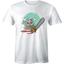 Wild Mad Rabbit Holding A Chainsaw - Serial Killer Bunny T-shirt Tee