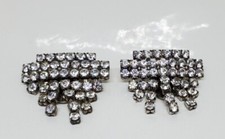 Vintage Pair Rhinestone Dress Clips Clear White S.G. D' O.R. Pat # Marked 1"