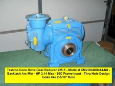 Textron Cone Drive Gearbox Gear Reducer 225:1 (35325-L10)