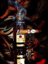 24 x 18 Signed Davidoff ORO Blanco Cigar and Four Roses Bourbon Print