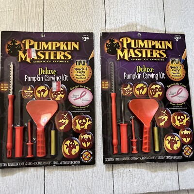 Pumpkin Masters Halloween Deluxe Pumpkin Jack O' Lantern Vtg 2 Carving Kit Lot