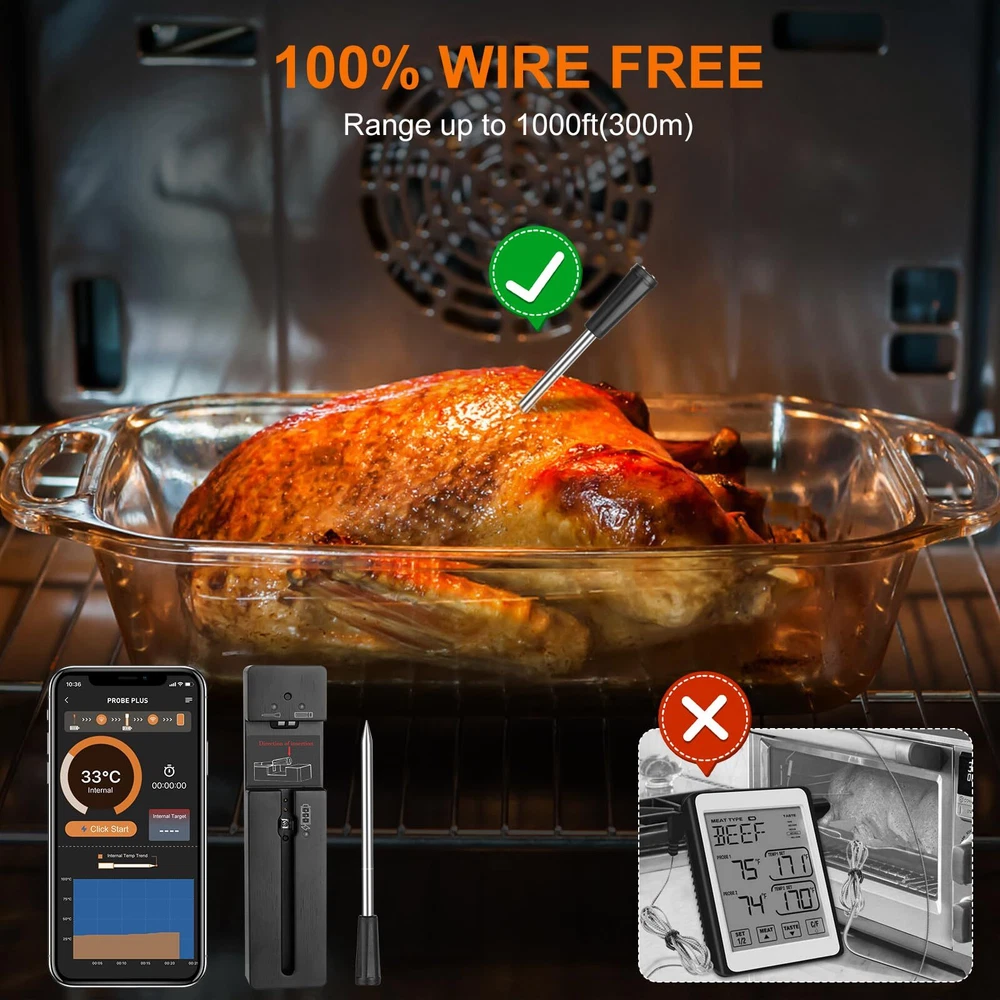 Wireless Meat Thermometer, Smart Bluetooth Meat Thermometer Digital with Alar...