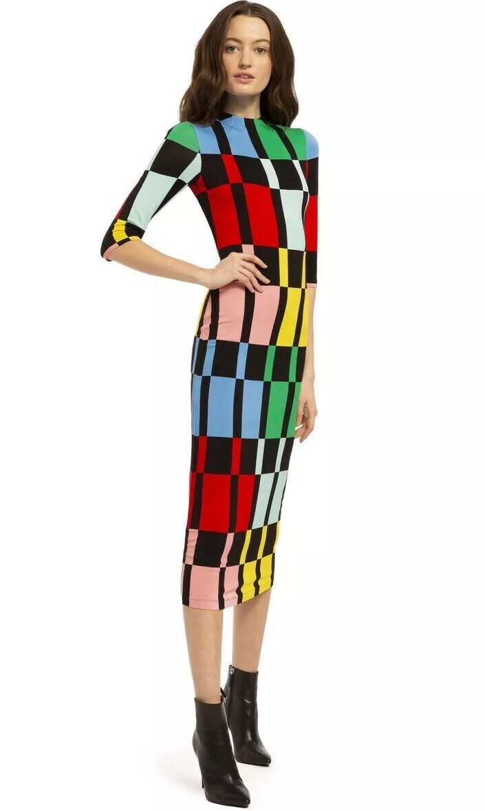 Alice + Olivia Delora Fitted Mock Neck Colorblock Dress Stretch Size 0 NWOT  | eBay