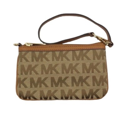 NWT | Michael Kors | MK Monogram Logo Jacquard Jet Set Brown Wristlet