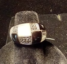 Vintage Sterling Silver Black Onyx, Mother of Pearl and Marcasite Ring Size 6