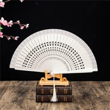 Spanish Wooden Folding Fan Pure Color Hollow Carved Fan Ribs Dancing Fan Female