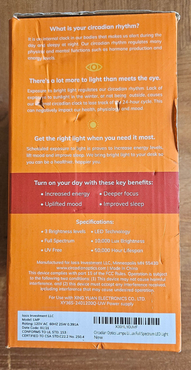 Circadian Optics, Bright Light Therapy Lamp, Lampu Edition 11922138900