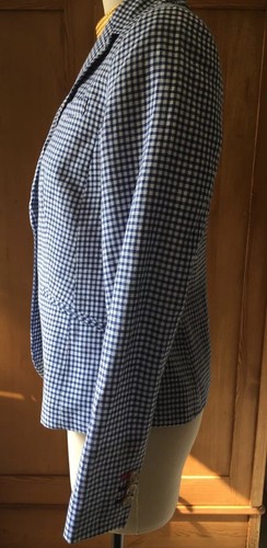 ¡NUEVO SIN ETIQUETAS! Blazer a medida de algodón a cuadros azul y blanco gingham de lino a cuadros talla 4 - Imagen 5 de 12