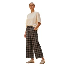 SMYTHE Size 12 Wide Leg Trousers In Plaid High Rise Luxury Designer Pants Preppy
