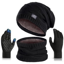 Winter Beanie Hat Scarf Touchscreen Glove Set for Men Women,Slouchy Knit Ski ...