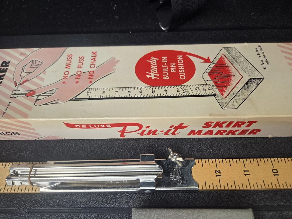 Vintage Orco De Luxe PIN-IT Skirt Marker Hem Ruler Pin Cushion Made in USA W Box - Image 3 of 4