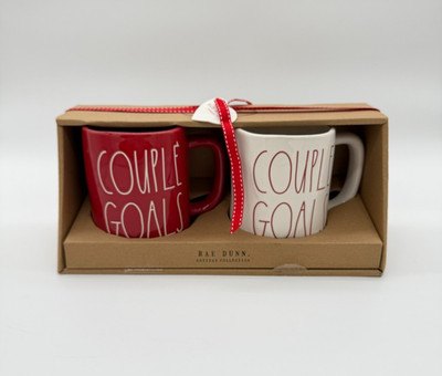 Rae Dunn By Magenta  Couple Goals  Set Of 2 Red White Coffee Mugs Valentines Day