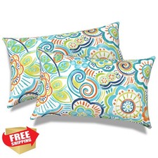 Melody Elephant 2pk 20"x12" Flower Blue Lumbar Pillows