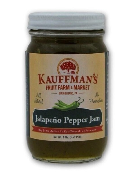 Mermelada de pimienta jalapeño Kauffman Orchards, totalmente natural, sin conservantes, 9 OZ