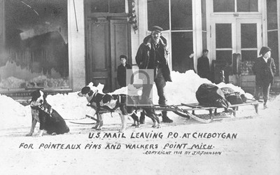 Post Office Dog Sled Cheboygan Michigan MI - Reprint