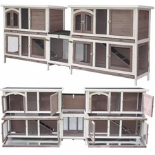 XXL Doppel Hasenstall Kaninchenstall Kleintierstall Balu taupe weiss 280x50x104