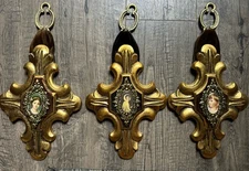 Vintage Jaru Cross Wall Art Hanging 1960s Portrait Cameo Gold Ornate