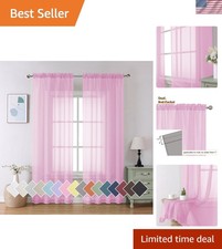 Light Pink Sheer Curtains 84 Inches Long 2 Panels Set, Semi Transparent Voile...
