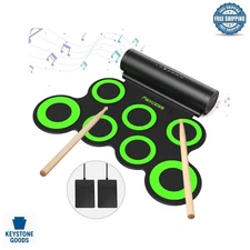 Portable Electronic Drum Set with Rechargeable Battery & Built-in Speakers