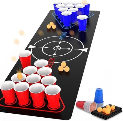 Party-Spiel Unterhaltung: Beer Pong Tisch Matte Set 180x61cm, 29-teiliges Set