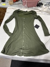 Lulus Womens XS Green Button Up Long Sleeves Midi Shift Dress. NWT