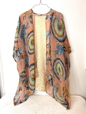 UMGEE USA S/M Boho Sheer Open Front Kimono Feather Medallion Tribal Festival Art