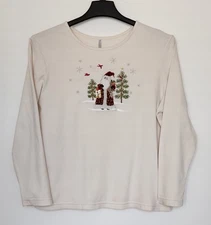 White Stag Christmas Top Size XL T Shirt Ivory Long Sleeve Santa Womens Holiday