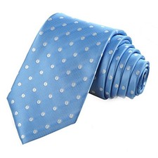 Mens Necktie Polka Dot Ties For Men Classic Dressing Tie Sky Blue White