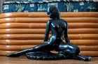 Mid Century Modern Vintage Frankoma Art Pottery  FAN DANCER #113  Onyx Black
