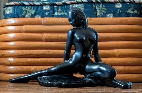 Mid Century Modern Vintage Frankoma Art Pottery  FAN DANCER #113  Onyx Black