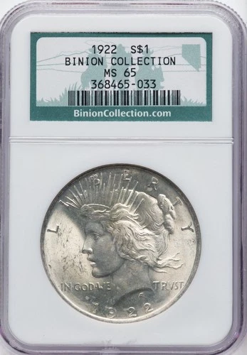 1922 Peace Silver Dollar NGC MS-65 Binion Collection
